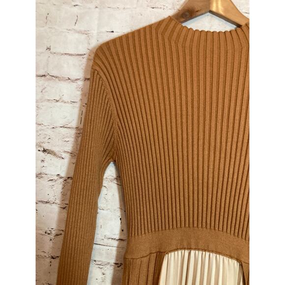 Chicwish Front Pleats Splicing Dress Womens Large Copper & Cream Pleated Layered - Picture 5 of 14